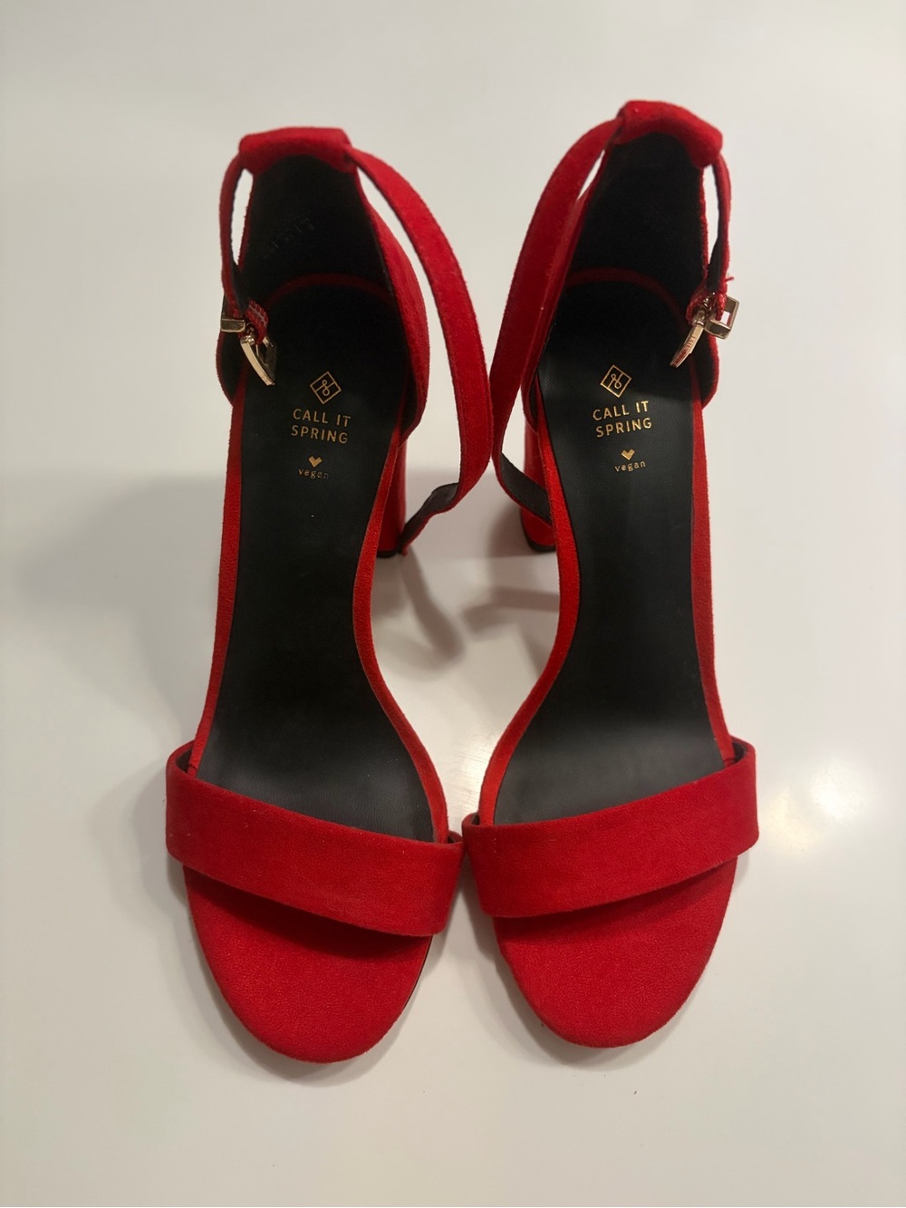 Call It Spring Red Suede Ankle-Strap Block Heels